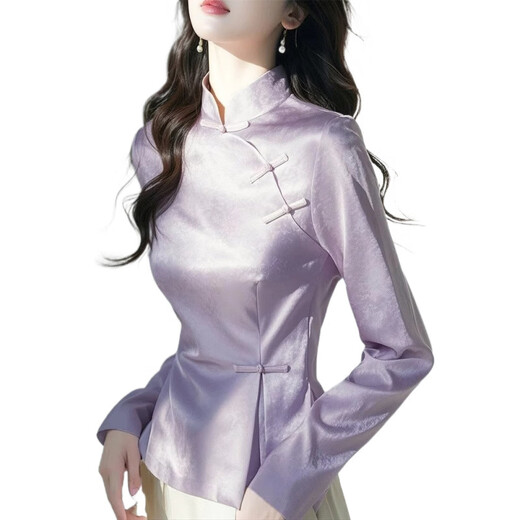Ziweiqi Purple Satin Nouvelle chemise boutonnée de style chinois pour femmes violet 4839 m