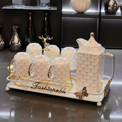 Sanqihu moderne leichte Luxus Wassertasse Set Home Wohnzimmer Unterhaltung Gäste Wasserbecher Wasserkocher Tee Tee Set Komplettes Set Modern Light Luxus Wasser 9 -teiliges Set 691 Geschenkbox Set
