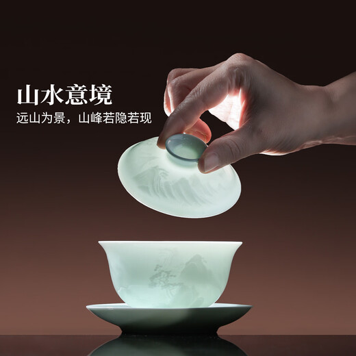 Jingdezhen ceramic Yingqing tea set high-end gift Chinese Kung Fu white porcelain tea bowl complete set gift for elders high-end tea gift Yuanshan tea set-Yingqing 8 pieces