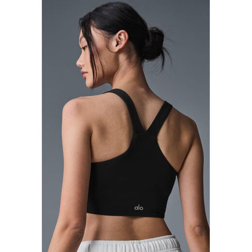 ALO YOGA Fashionable Sports Bra Yoga Pilates Shaping Bra Women Built-in Breast Pad Elastic Fit Soft Touch Black XXS (Upper Bust 76-81.5cm)