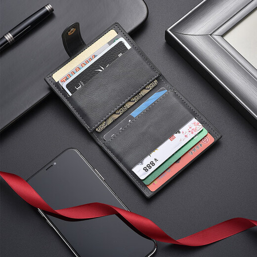 Tenggexiang Card bag ID bag Ultra-thin card bag Multiple card positions versatile soft leather small portable ink thin ink card clip ID bag Gray blue