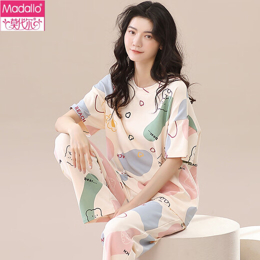 Modal pijama de algodón puro para mujeres en pantalones de manga corta de primavera y verano Mujeres sueltas de estilo coreano ropa de casa para ropa de otoño T-9716 (pantalones de manga corta) m (85-105Jin [Jin equivale a 0.5 kg])