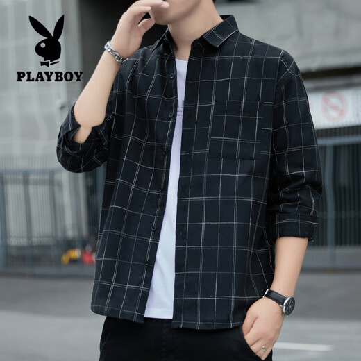
Playboy (PLAYBOY) American plaid shirt jacket for men 2025 spring and autumn style trendy long-sleeved men young loose casual versatile clothes K12109 khaki M
