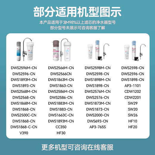 Suitable for 3m water purifier replacement filter element DWS2500-CN/1893M/2596 general accessories for household kitchen [main filter element*1+PP cotton*4] DWS693/1663