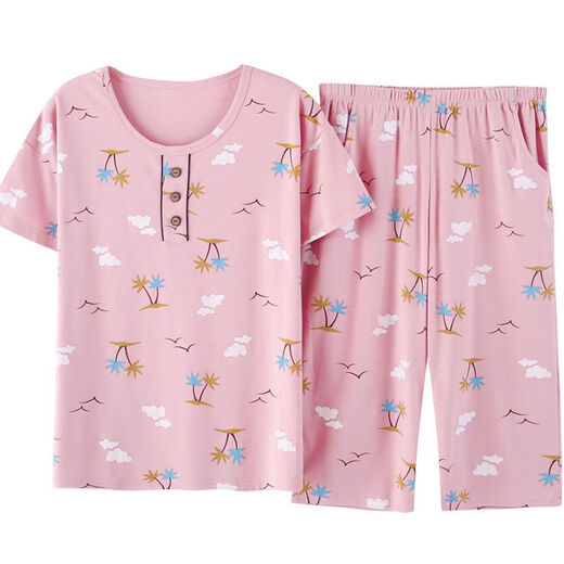 Mu Fengqing, Mutter und ältere Mutter Pyjamas, Damen, reine Baumwoll-Kurzärärmel-Sommer-Dünne, lässige alte Dame Thin Home Clothes Sommer YMY3937 2xl [Vorschlag 135-155jin [Jin gleich 0,5 kg]]]