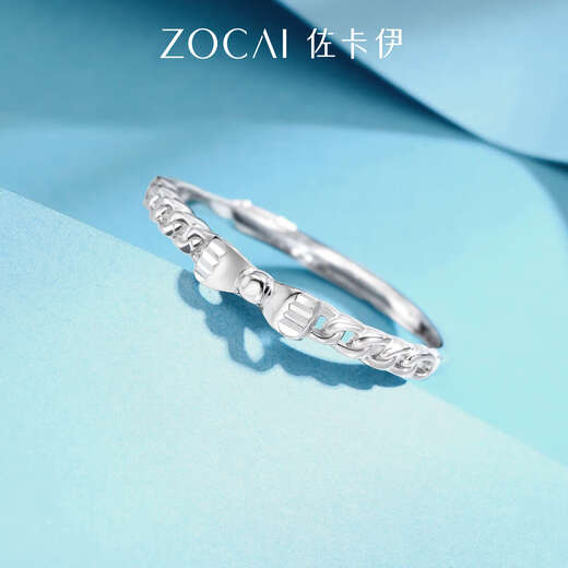 Zokai Platinum Ring Fresh Bow Pt950 Platinum Live Mouth Adjustable Hand Jewelry New Women's Ring Gift for Girlfriend Ring/Return More, Replenish Less (Live Mouth 10#-16#) 1.69g