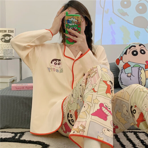 UKUHPKins风网红睡衣春秋款开衫薄款长袖长裤宽松公主风居家服套装 9207叮当猫 M 【建议80-100斤】
