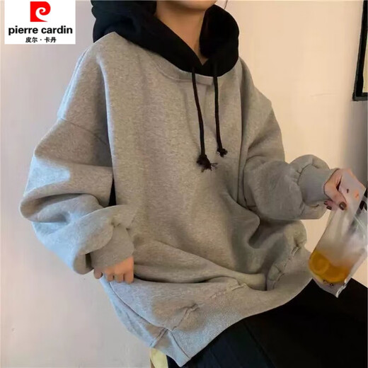 Pierre Cardin 2025 Nouveau sweat épais à capuche gris Nouvel automne et hiver européen lâche paresseux veste de longueur 13886 Sweatshirt noir s
