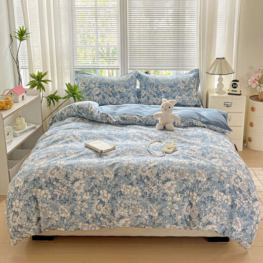 Internet celebrity style student dormitory cotton quilt cover single piece four seasons new pure cotton double quilt cover single bedding autumn Yaxi blue cotton comfortable and skin-friendly 180*220cm quilt cover + pillowcase pair