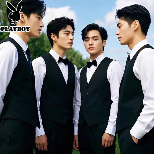 
Playboy best man suit brothers suit vest white shirt summer dress wedding three-piece suit large size western style black (vard + trousers + white shirt) black bow tie XL