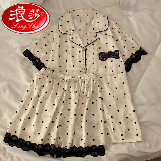 浪莎韩系高级感冰丝春夏季薄款睡衣女爱心开衫可外穿家居服女套装 LW-9214# M[建议80-100斤] 均码