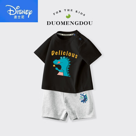Disney boys' suit 2025 summer new style small and medium-sized children's baby short-sleeved shorts two-piece set of children's pure cotton children's clothing AP13794 fluorescent green + I10470K gray 80