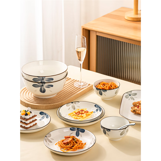 Small orchid ceramic bowl, underglaze color ceramic tableware, moving to new home, bowls, plates, chopsticks, bowls and plates set, 2 6-inch noodle bowls