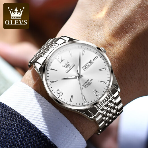 OLEVS Swiss Certified Watch Men's Simple Business Simple Watch Mechanical Watch Doble Calendar Luminoso Watrip Watch Olevs-9928 Steel Strip White