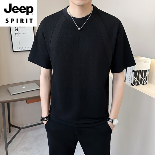 JEEP SPIRIT棉麻男士短袖t恤夏季新款2025设计感休闲圆领潮流百搭亚麻t恤衫男 9866绿色 M