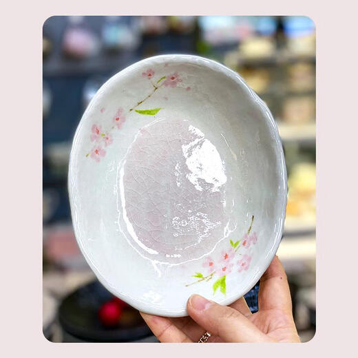 三栖虎制樱花手工盘子釉下彩饭碗防烫菜盘寿司蘸料碟咖喱饭盘 樱花椭圆大深盘 k-14083