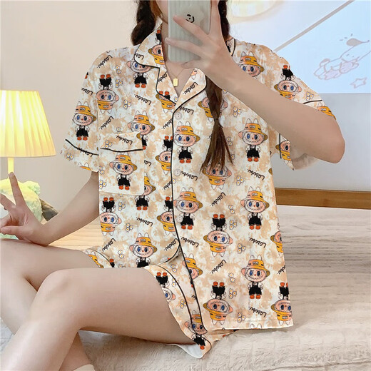 夏季新款拉布布卡通睡衣女清新可爱短袖三件套ins风家居服可外穿 套KK14132 L 【建议100-120斤】