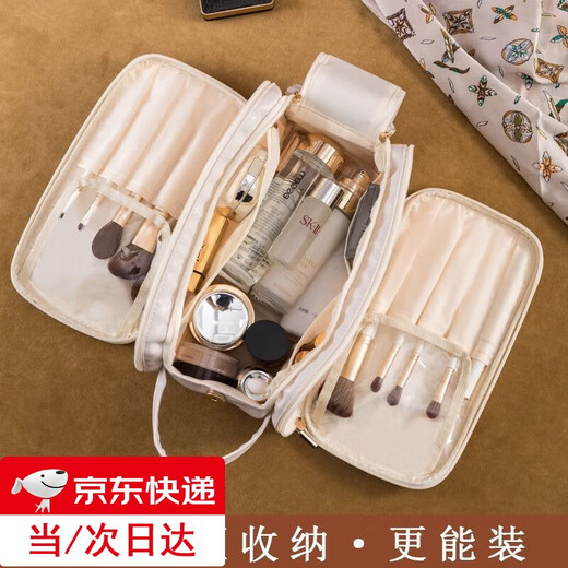 橙央超火化妆包女大容量便携旅行2024新款高级感化妆刷洗漱品收纳袋 驼色