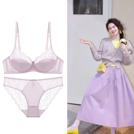 Victoria Palace Sexy Bra French Pure Desire Thin Glossy Lace Underwear Big Breast Revealing Small Anti-Sagging Underwear Bra Apricot Suit L /80BC