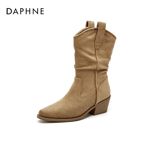 
Daphne thick heel thin boots for women 2025 autumn and winter new reverse velvet leather fashionable Martin boots plus velvet versatile pile boots Khaki 35 (225mm) standard code