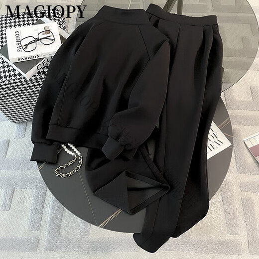 Magiopy International Luxury High-End Brand Cool and Sad informal Sports Set Women's Women's Spring High Galget Negro Black Set de dos piezas S (100Jin [Jin equivale a 0.5 kg])