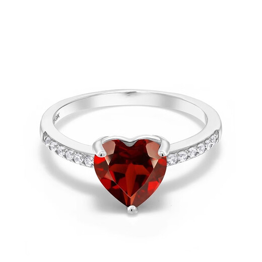 GEM STONE KING925 sterling silver set with 1.94 carat garnet and zircon ring heart-shaped fashionable and personalized women's ring trendy US No. 5