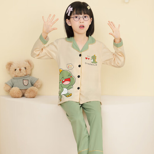 Shurong Pudding Dog Girl Pajamas Spring and Autumn Long Sleeve Thin Strawberry Bear Cartoon Cute Big Children Set Air Conditioning Home Suit MS6629# Pikachu Men M Size 10 Height (105-115c)