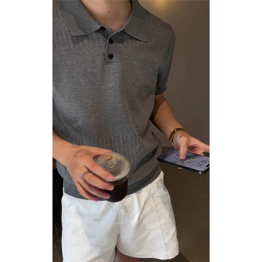 Jufeng old money style Henry collar knitted Polo shirt short-sleeved men's summer heavy lapel shoulder T-shirt American retro half-sleeved black M (suitable) 100-115Jin Jin equals 0.5 kg