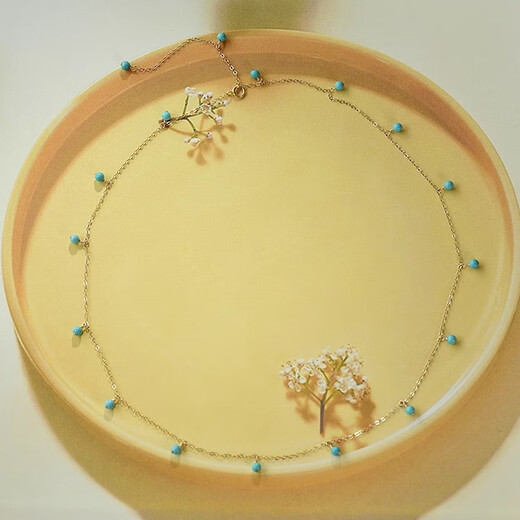 Libiao 2025 new style baby's breath natural turquoise necklace high porcelain high blue national style birthday gift turquoise baby's breath necklace (new model in June)