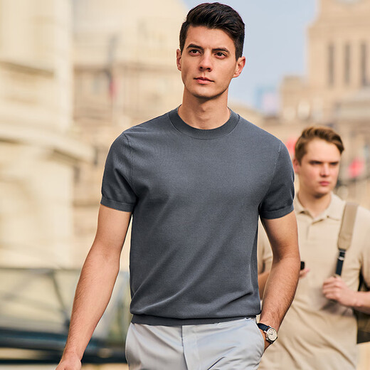 Mr. Stoff T-Shirt Modekontrast Farbe Rundes Hals gestrickt T-Shirt Sommer atmungsaktiv