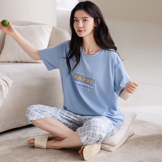 
Modal pajamas for women in summer pure cotton 2025 new short-sleeved cropped trousers with chest pads for outdoor wear for women's suits 9215 pure cotton short-sleeved cropped trousers M Recommended 80-100Jin [Jin equals 0.5 kg]