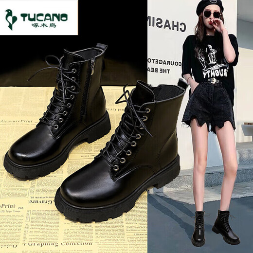 Holzspecker Martin-Stiefel für Frauen in Britisch-Stil Britisch-Stiefel mit schwarzen Dickdickern für Frauen 2025 Neue süße und coole Frühlings- und Sommer-Single-Stiefel für Frauen schwarz [hochwertige verbesserte Version] 40