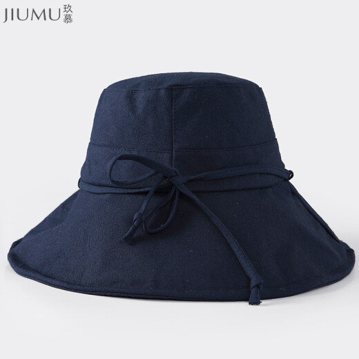 JIUMU sun hat, fisherman hat, women's summer outdoor anti-UV sun hat, beach hat, cool hat, sun protection hat, women's CW006 navy blue