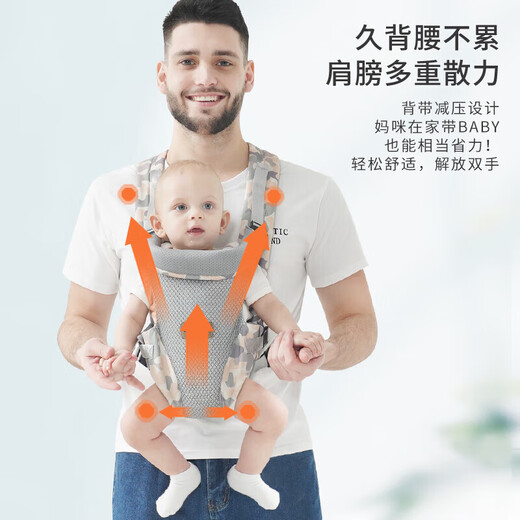 BEiyou-Gurtbaby mit vorderen und hinten zwei Purpose-Baby-Babys mit einfachem Baby mit vorderem und hinten einfachem Baby, das Babyartifakt-Sommer-Geometrie-X-Schultergurt trägt (einfacher Stil)