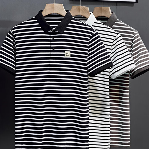 Polo de la solapa de algodón puro bajo Jiumuwang Jiumuwang, marca de moda masculina, lidera la camiseta de manga corta de verano top de rayas simple. White Q753 M. Recomendado 100-120 Jin [Jin es igual a 0,5 kg]