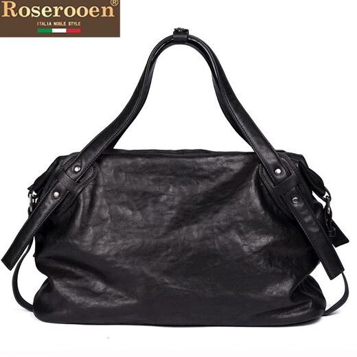 Roserooen Men's Handbag Vegetable Tanned First Layer Cowhide Shoulder Crossbody Bag Large Capacity Travel Bag Men's Luxury Men's Bag Black, Birthday Gift for Boyfriend or Husband 41*30*16CM