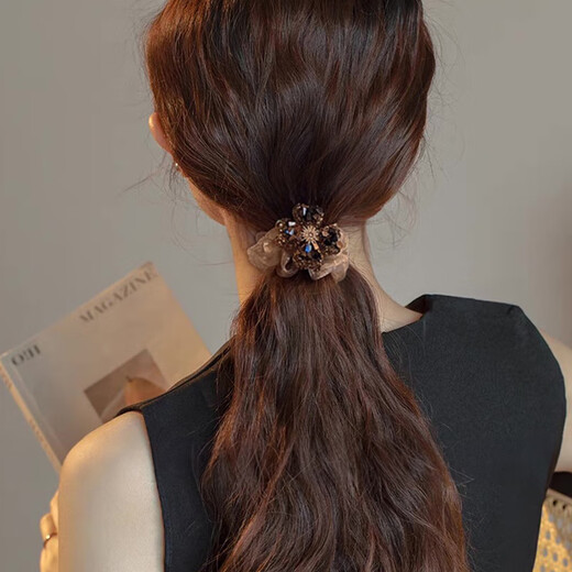 Xiangwan 2-piece set of hair ties, rhinestones, four-leaf clover, hair ties, ponytail, rubber band, large intestine hair rope, girl's birthday gift