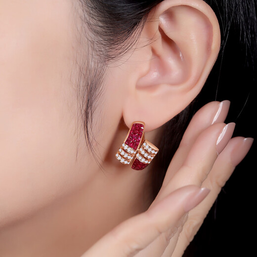 Tingliang ruby earrings 18K gold diamond inlaid with snake design natural ruby earrings 5.6 carats luxury style in stock