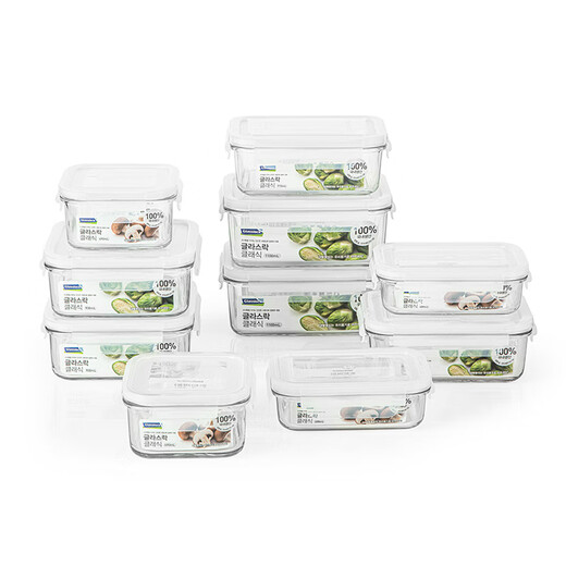 GLASSLOCK tempered glass sealed refrigerator storage storage fresh storage box heat-resistant bento box multi-piece set rectangular 400ML*1+rectangular 695ML*1+long
