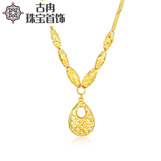 Guran gold necklace 999 pure gold chain brand mother-in-law mother-in-law gift water drop necklace wedding engagement plain gold chain for women style one water drop shape about 11.5 grams