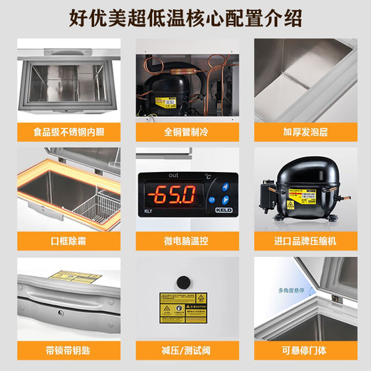 Haoyoumei Ultra-Low-Temperatur Gefrierschrank-60-Grad Haushalt schneller Gefrierschrank tief kalte Fischgefrierschraffender Gefrierschrank Gewerbeberechte Lachsgefrierschrank minus 65 Grad 695 Liter [1950*880*940 mm]