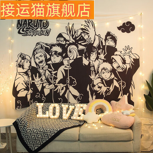 接运猫火影忍者动漫背景布海贼王ins挂布卧室房间宿舍挂毯床头装饰 GT1047 宽100cm-高75cm(收藏加购+安装