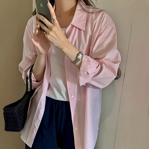 Fauler Stil langärmeliger Sonnenschutzhemd für Frauen im Sommer- und Herbst Korean Lose Layered Tops Vielseitige lässige Hemdjacke Weiß M Empfohlen 90-105 Jin [Jin gleich 0,5 kg]