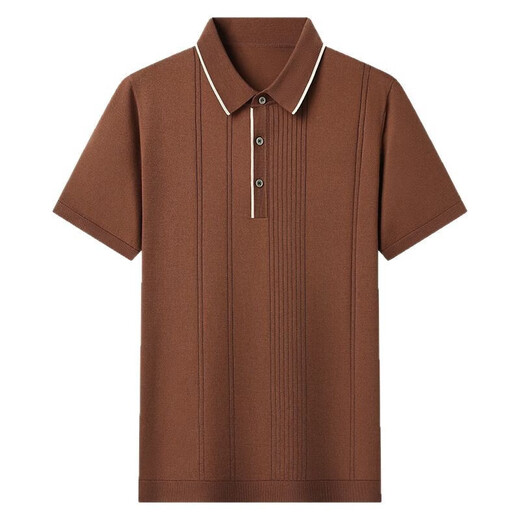 Polo à manches à manches courtes pour hommes 2025 Été Nouveau revers T-shirt à rayures à rayures simples décontractées pour hommes Brown haut de gamme (vitesse de spot) M / 105 (vitesse de spot) [90-120Jin [Jin est égal à 0,5 kg]]]