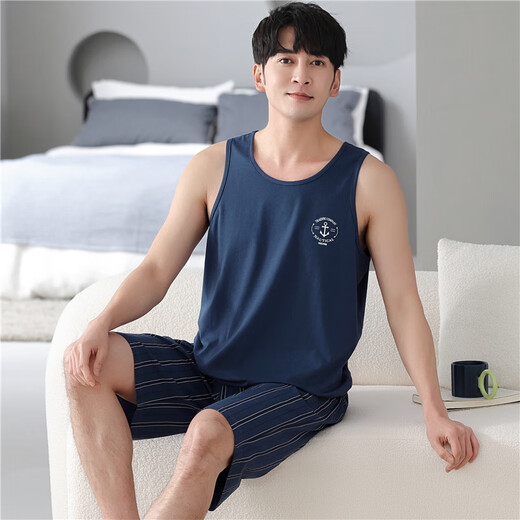 雅鹿莫代尔睡衣男2025年新款夏季无袖背心短裤大码加肥加大凉感家居服 MD1047灰兰 L 170：建议体重125-145斤赠运费