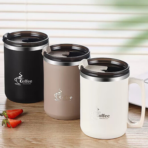 Procurement and sales recommendation 304 stainless steel mug with lid, anti-fall, household coffee cup, water cup, stainless steel straw, white, with stainless steel straw