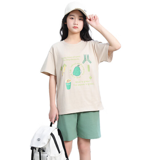 
Children's short-sleeved suit pure cotton pajamas summer thin girls' home clothes suit Girls' short-sleeved children's air-conditioning suit Coke short-sleeved suit 180 Number 170CM-65GK