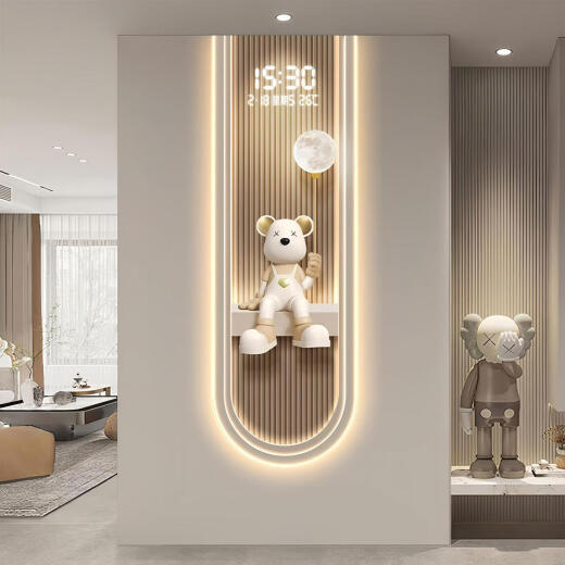 
Sanqihu modern light luxury living room perpetual calendar electronic wall clock violent bear clock porch wall hanging vertical strip decorative painting 14699 with digital display mute clock 70*210cmled light drawing plug-in remote control model digital display
