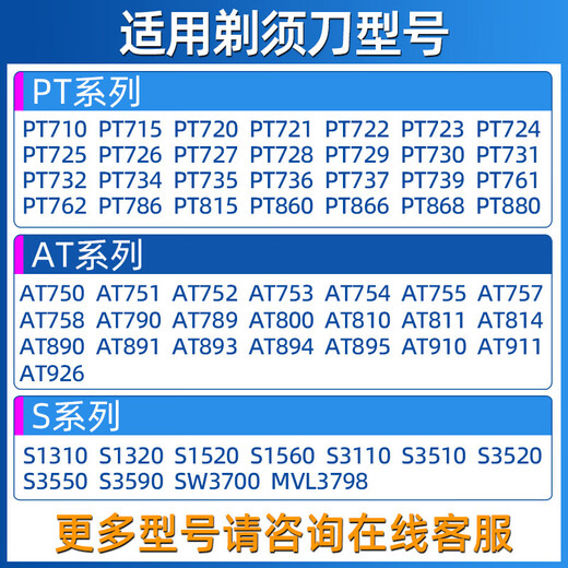 适用飞利浦电动剃须刀头片三头PT720/726/722/PT725/AT890/750/790/798配件机头 【3刀片+3刀网】(三横灰）
