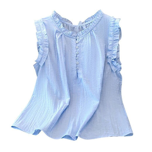 Woodpecker (Tucano) Koreaner schwarzes Ohrhemd für Frauen 2025 Sommer Neues Design lässt es schlank aussehen und bedeckt das Belly Doll Hemd Top Trendy White-1080-Mischeless M Empfohlen 90-105jin [Jin gleich 0,5 kg]